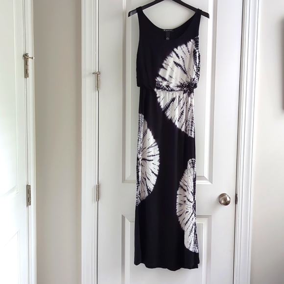 Indibelle Cotton White Tie-Dye Print Dress (Black)